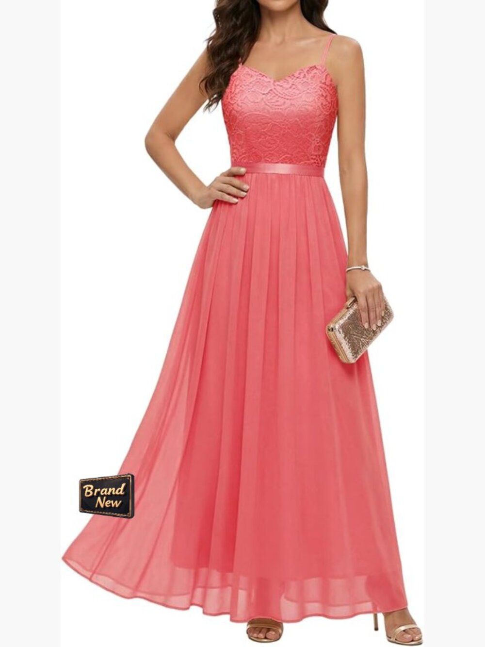 Women's Formal Maxi Dress Chiffon Lace Adjustable Spaghetti Straps